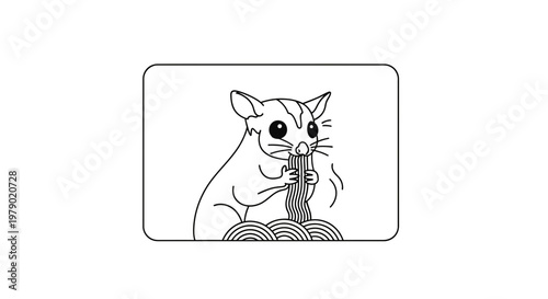 Cute Sugar Glider Eating Spaghetti Noodles in Line Art Style