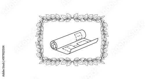 Architectural Blueprint Rolled Up and Unfurled with Decorative Border