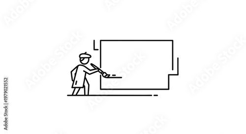 Artist painting on a large canvas, minimalist line art illustration