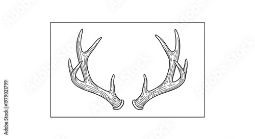 Vintage Deer Antlers Illustration, Hand-Drawn Sketch Style, Isolated on White Background