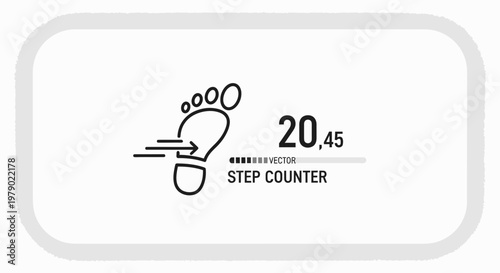 Step Counter Icon with Footprint and Arrows, Digital Health Tracking