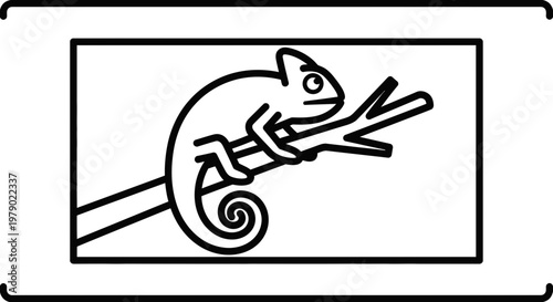 Stylized Chameleon on Branch Icon, Vector Illustration