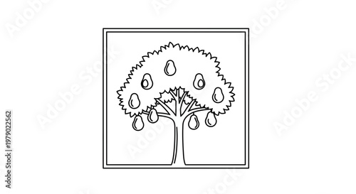 Simple Line Art Drawing of a Pear Tree with Ripe Pears
