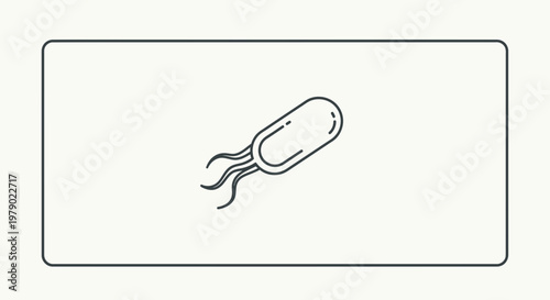 Simple Line Art Illustration of a Bacterium with Flagella