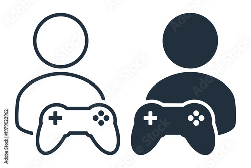 Person Playing Video Game Icon. Multiplayer Gaming. Vector Illustration