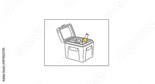 Open Cooler Box with Ice and Bottle of Drink