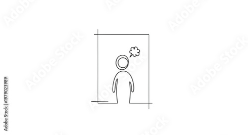 Minimalist line drawing of a person in a thought bubble, representing ideas and contemplation