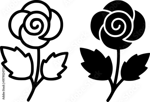 Begonia flower minimalist icon, outline and silhouette, for floral or plant design, isolated on transparent background