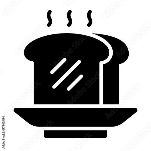 Bread toast plate glyph icon. served bread slice. hot meal. breakfast dish