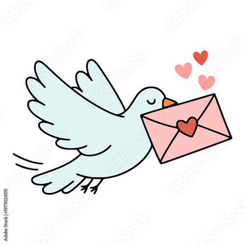 cute bird carrying love letter romance message vector illustration template design