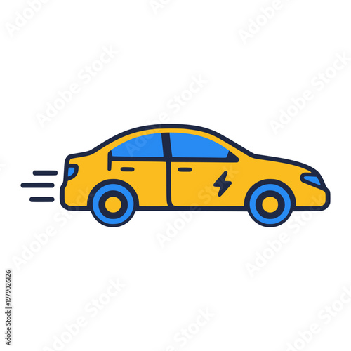 electric car vehicle transportation moving fast flat color vector illustration template design