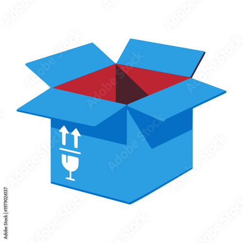 open blue box fragile cargo package transportation flat color vector illustration template design