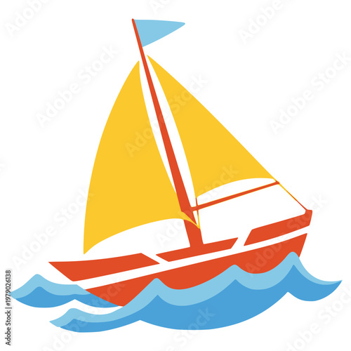 sail boat on the water transportation flat color vector illustration template design