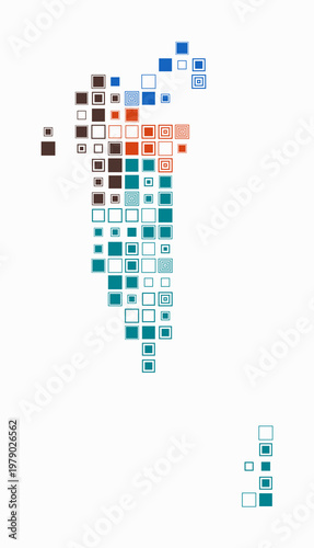 Bahrain, shape of the country build of colored cells. Digital style map of the Bahrain on white background. Large size square blocks. Abstract vector illustration.