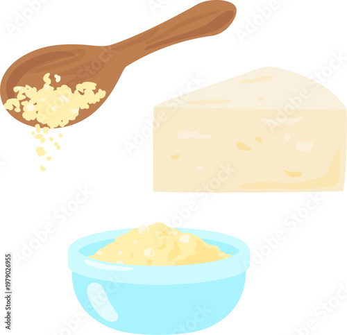 スプーンですくった粉チーズとパルメザンチーズの塊