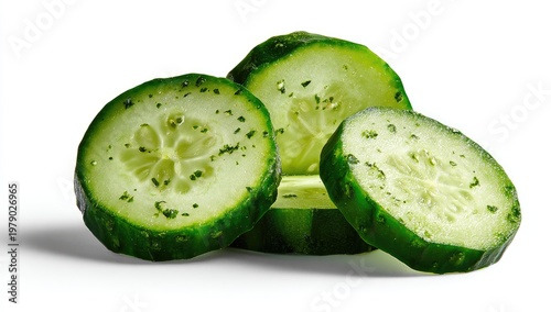Fresh cucumber slices, showcasing vibrant green skin and seeds