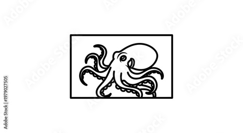 Minimalist Black and White Line Art Octopus Illustration