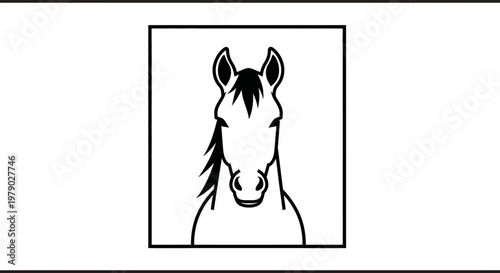 Minimalist Horse Head Silhouette Icon, Black and White Vector Art
