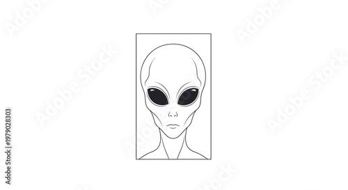 Minimalist Alien Head Illustration, Extraterrestrial Face Outline, Sci-Fi Concept Art