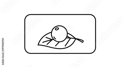 Minimalist Line Art Icon of a Single Berry on a Leaf
