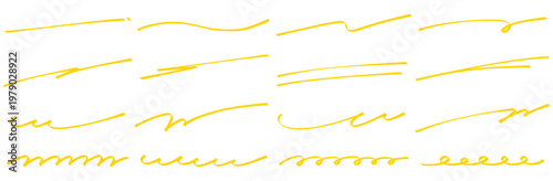 手書きのアンダーライン 黄色の蛍光マーカーで引いたような横長の罫線セット
