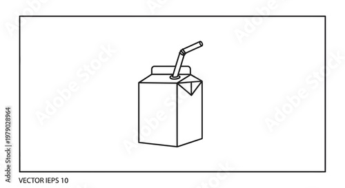Minimalist Line Art of a Milk Carton with a Straw