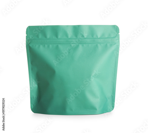 Turquoise coffee bag on whi...