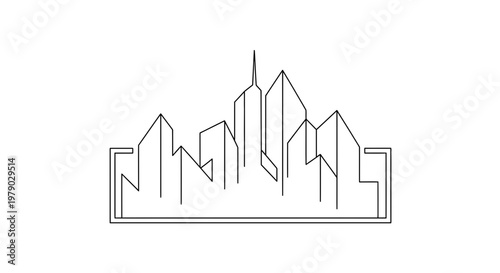 Minimalist Cityscape Line Art: Modern Skyline Silhouette, Urban Architecture Outline