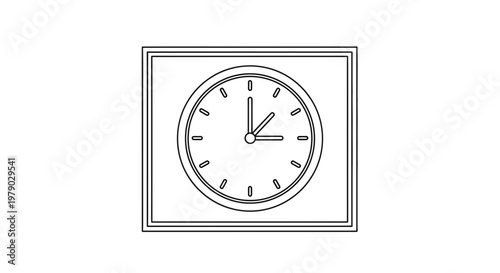Minimalist Clock Face Icon, Time Concept, Simple Line Art