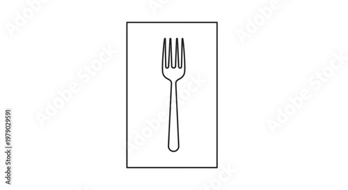 Minimalist fork icon in a rectangle on a white background