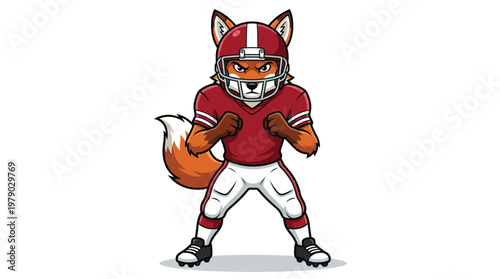 Fierce Fox American Football Player Mascot Illustration Wearing Red and White Uniform