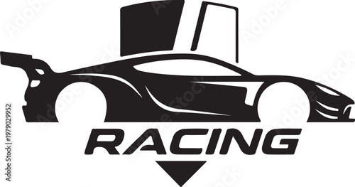 Racing car logo, sports vehicle icon, black speedster, automotive emblem