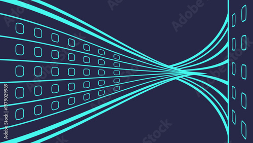A futuristic blue binary code background featuring glowing motion lines and a bright wave pattern creates a high-energy technology wallpaper design with a colorful light effect on a black backdrop