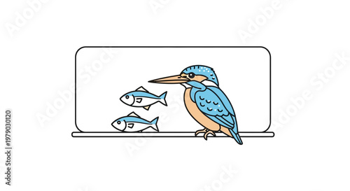 Kingfisher Bird Watching Fish on Computer Screen