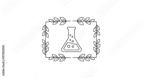 Laboratory Flask with Bubbles in Decorative Laurel Wreath Frame - Science and Nature Symbol