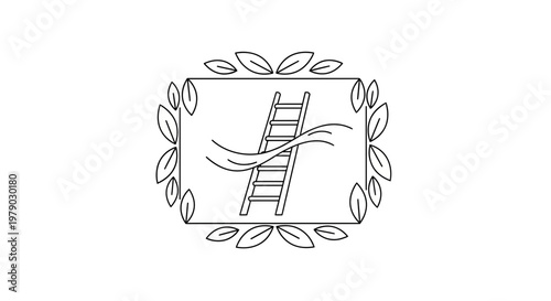 Ladder reaching for success, growth, and achievement, framed by leaves