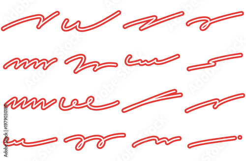 手書きのアンダーライン 赤いマーカーペンで引いたようなおしゃれな罫線セット