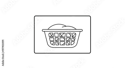 Laundry basket filled with clothes, clean laundry concept, household chore icon