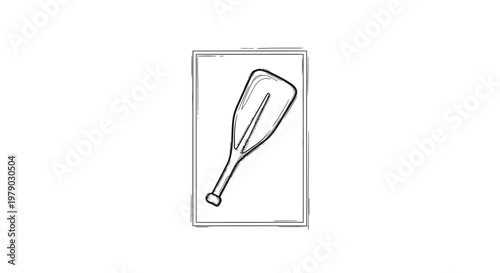 Hand-drawn sketch of a canoe paddle in a rectangle frame, isolated on white background.