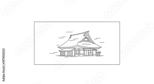 Hand-drawn Sketch of a Traditional Japanese House with a Thatched Roof