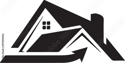 Black house icon, modern roof design, vector house symbol, home illustration