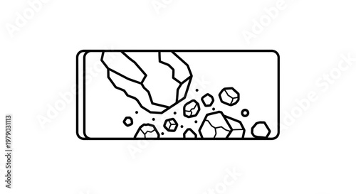 Falling Rocks Icon, Landslide Warning Symbol, Danger Alert Graphic