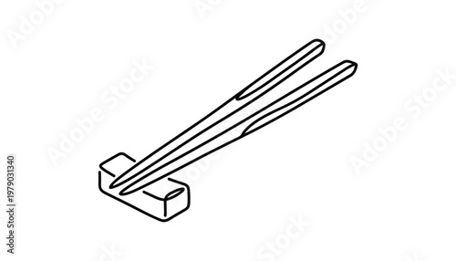 Continuous line drawing of chopsticks on a rest, asian dining utensil for meal