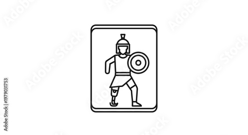 Disabled Gladiator Warrior with Prosthetic Leg and Shield, Ancient Roman Soldier Icon