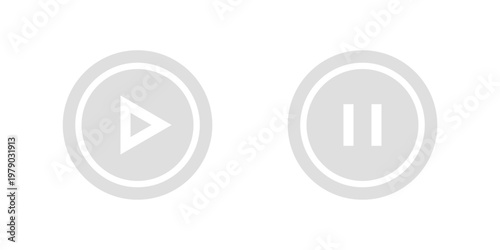 Gray play and pause icons on round shapes, media player controls, simple navigation buttons