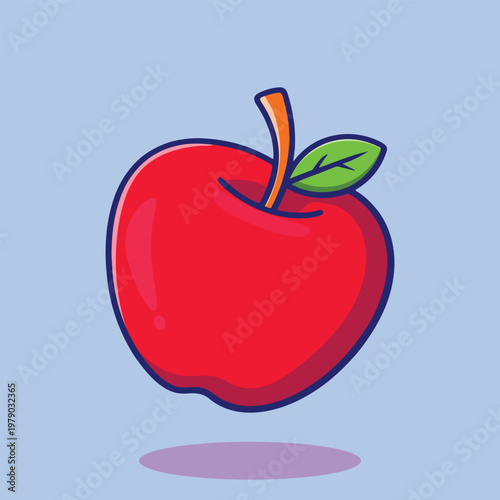 Cartoon-style red apple on burgundy background