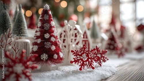 Enchanting Christmas Miniature Village Scene with Festive Holiday Decorations