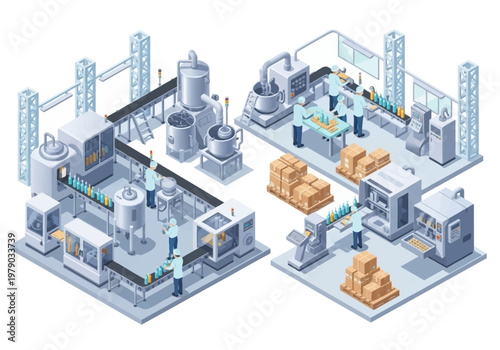 Modern automated production line in a factory, showcasing industrial manufacturing processes and technology