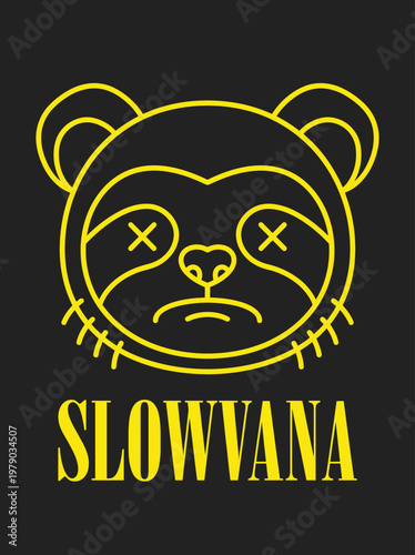 Sad Panda Face Line Art Logo.