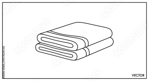 Clean Folded Towels Stacked Isolated on White Background, Minimalist Line Art